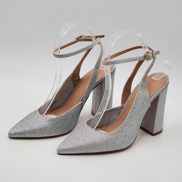 ASOS Silver Glitter Block Heels - NWOT - Picture 3 of 16